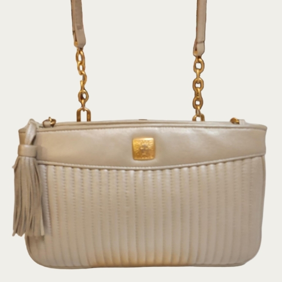Vintage Anne Klein Beige Crossbody Bag with Gold Details, Wristlet and Key Chain - Picture 1 of 15